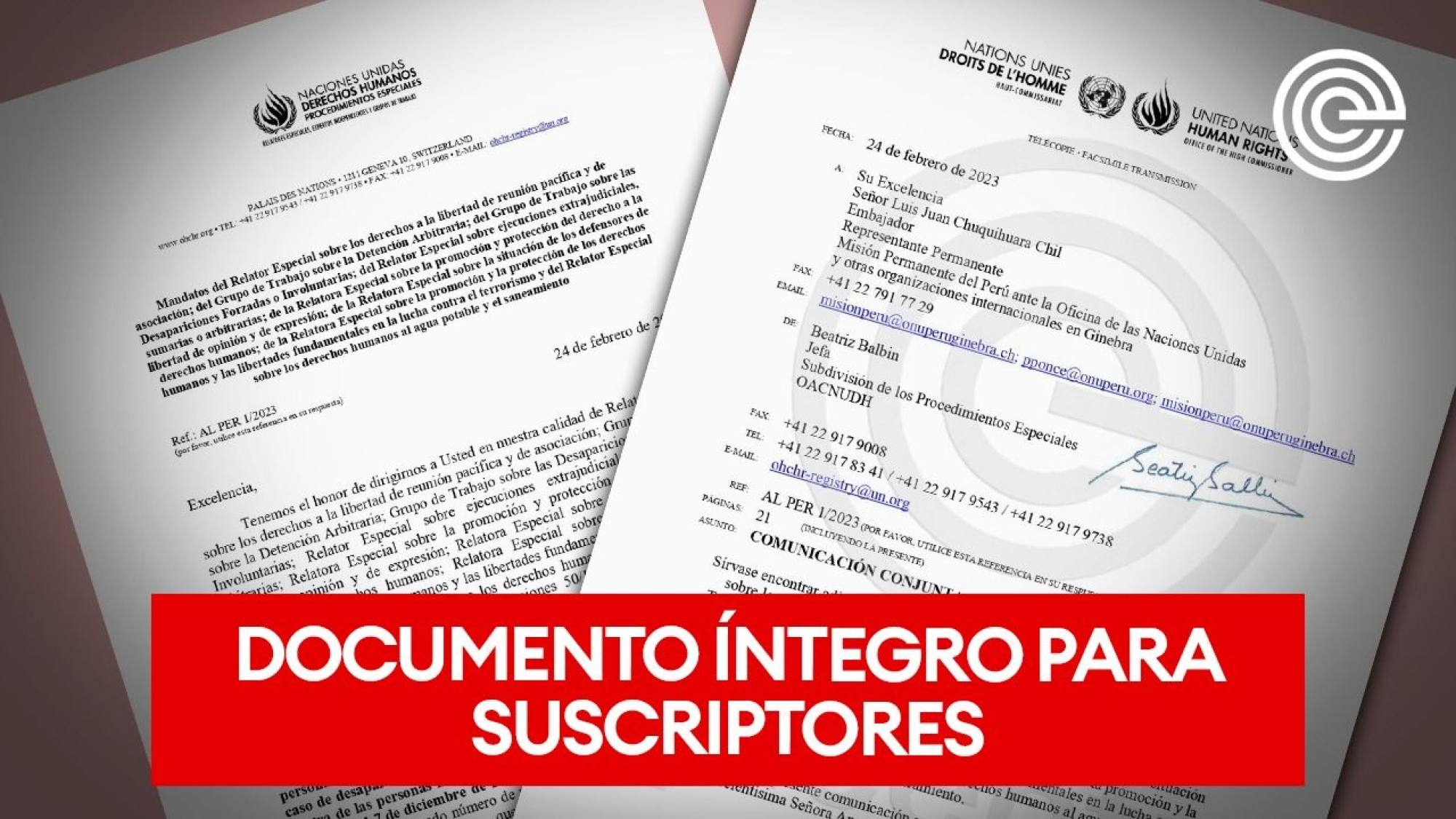 Exclusivo | Documento íntegro de la comunicación reservada que envió la oficina del alto comisionado de la ONU para los DDHH en Ginebra al gobierno peruano, Epicentro TV